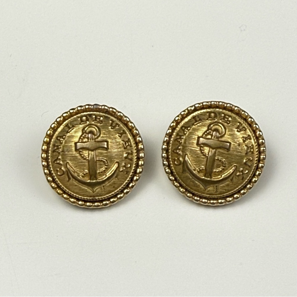 Canal De Vieux by Ellen D gold tone Nautical Clip On earrings VTG GUC